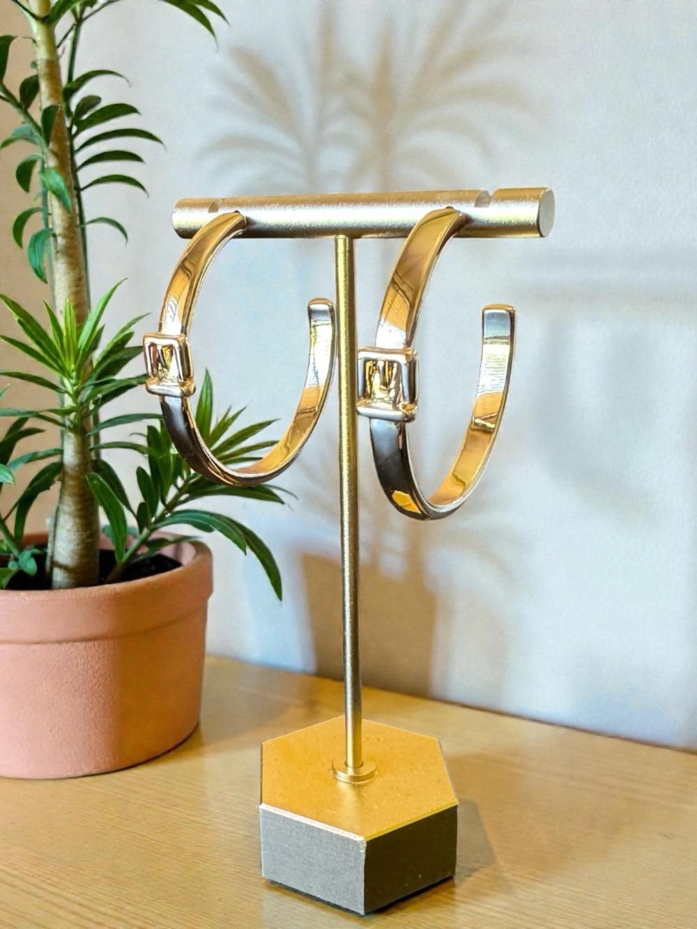 ALLSAINTS Gold Tone Buckle Hoop Earrings
